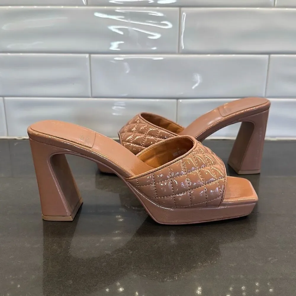 Jeffrey Campbell Nana Quilted Platform Mule in Tan Crinkle Patent